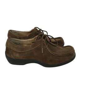 Softspots Shoes Womens 8M Casual Two Eye Moccasin Brown Suede Lace Up